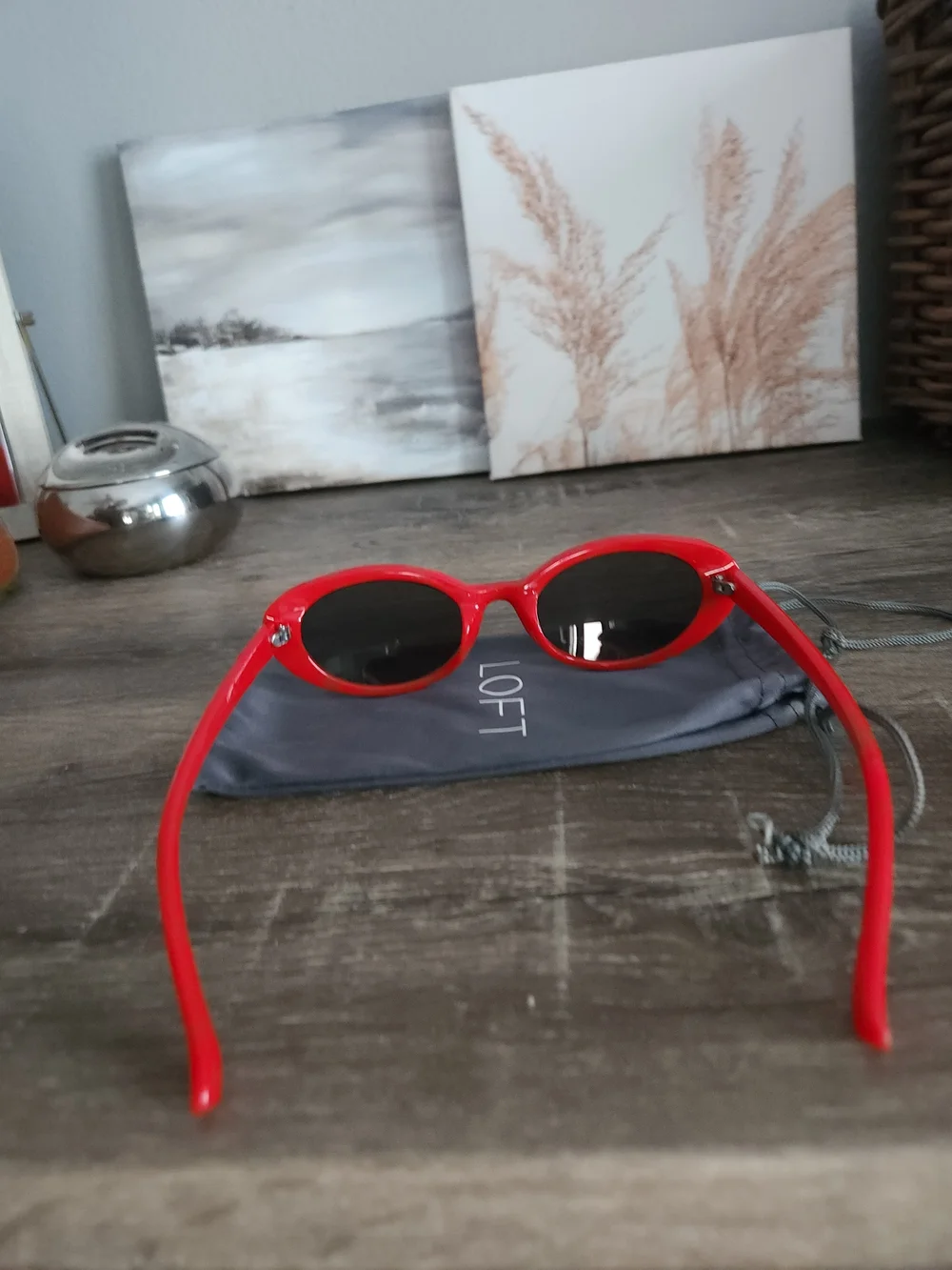 LOFT Red Oval Sunglasses with Dark Lenses